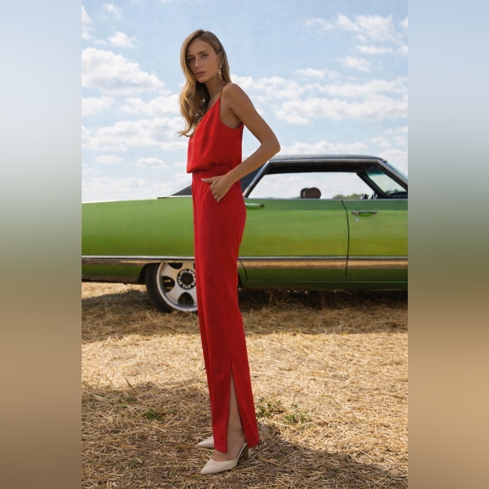 Amanda Uprichard Red Sleeveless Jumpsuit with Side Slits – XS